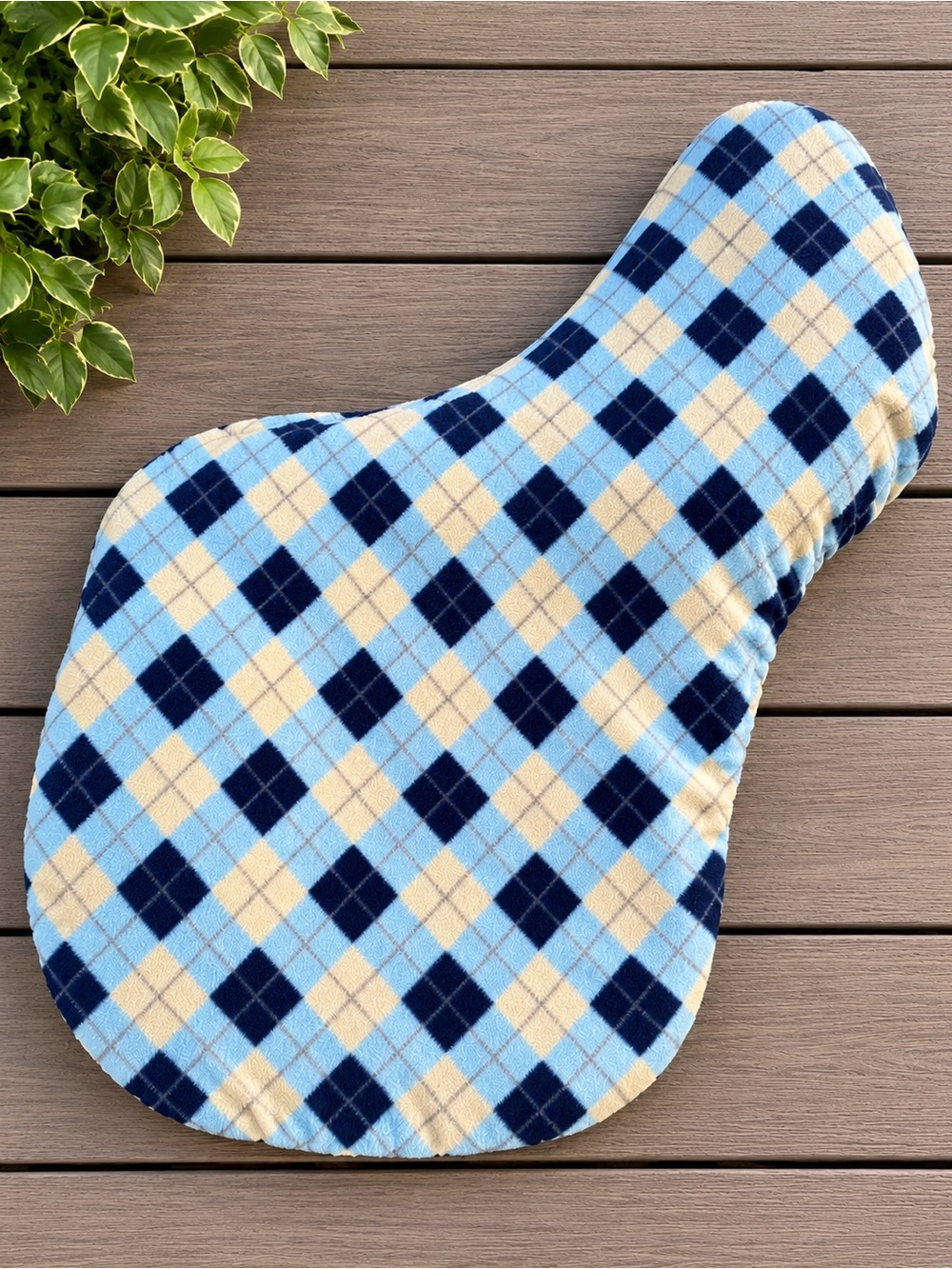 English Saddle Cover Blue Navy Cream Argyle Fleece Equestrian Tack